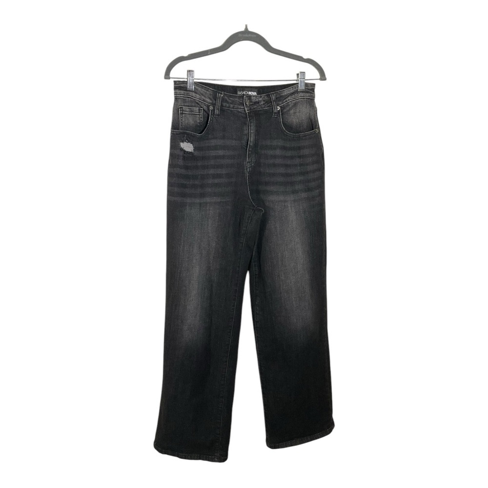 Fashion Nova Women’s High Rise Black Straight Leg  Denim Jeans Size 7